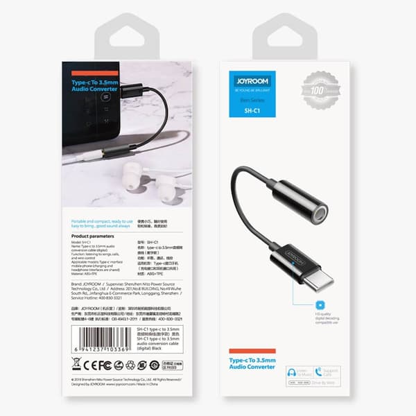 Joyroom 3,5 mm ministik til USB-C hovedtelefonadapter Hvid White