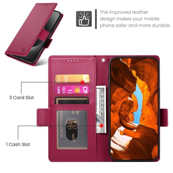 Plånboksfodral för Samsung Galaxy S26 Plus Konstläder Kickstand - Vinröd