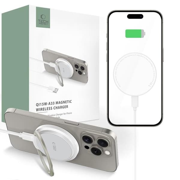 Tech-Protect Trådløs Oplader Magsafe QI15W-A33 - Hvid Vit
