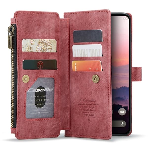 CASEME Konstläder Plånboksfodral för Google Pixel 10 Pro/10/9 Pro/9 - Röd