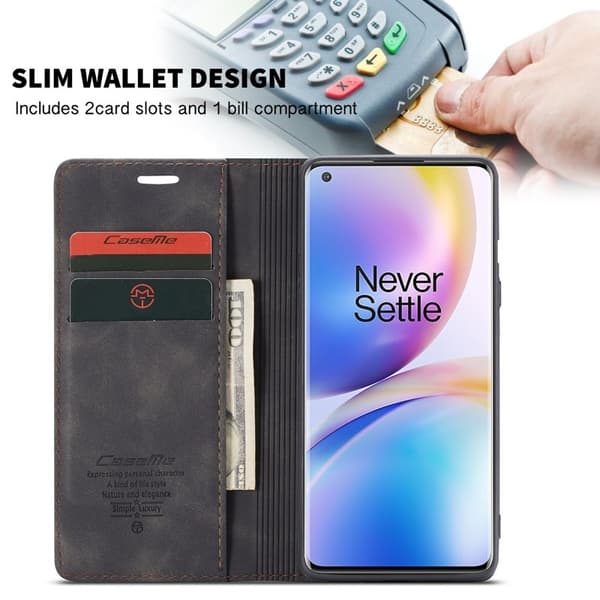 CASEME Series Plånboksfodral Konstläder för OnePlus 8 Pro - Svart