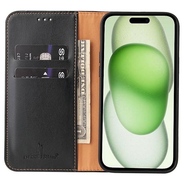 FIERRE SHANN iPhone 15 Plus Plånboksfodral Konstläder - Brun