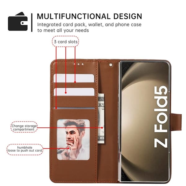 Galaxy Z Fold7 Plånboksfodral 3D Rhombus Grid Imprinted - Brun Brun