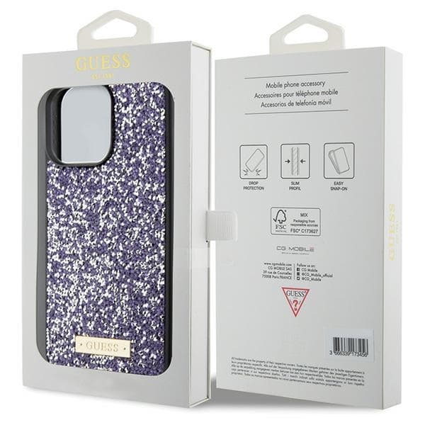 Guess iPhone 15 Pro Taske Lyserød Rhinestone Meta-logo Rosa