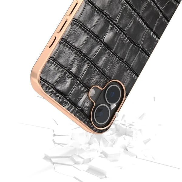 ABEEL Mobilskal till iPhone 16 Äkta läder Crocodile - Svart Svart