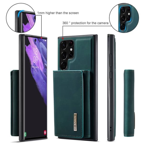 DG.MING M1 Konstläder Plånboksfodral för Samsung Galaxy S23 Ultra - Grön