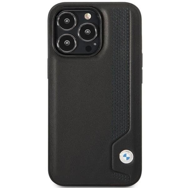 BMW iPhone 14 Pro Max Mobilskal Læder Blue Dots - Sort Black