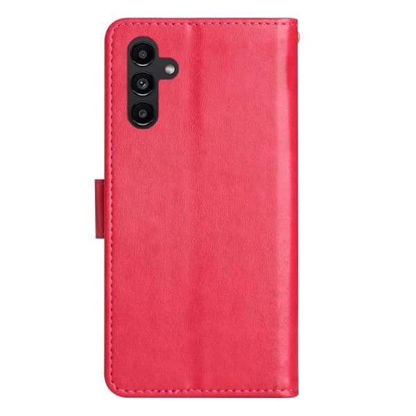 Samsung Galaxy S26 Plus Plånboksfodral Konstläder Fjäril Blommor - Röd
