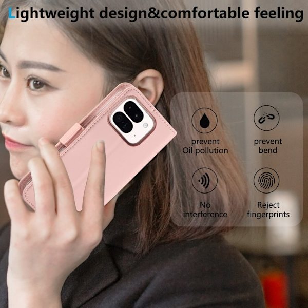 ABEEL Style A02 Konstläder Plånboksfodral för Google Pixel 9 Pro 5G - Rosa