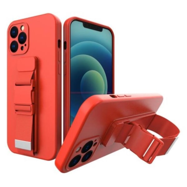 Rope Geel -turvatyynyn suojus kaulanauhalla iPhone 12 Mini - punainen Red