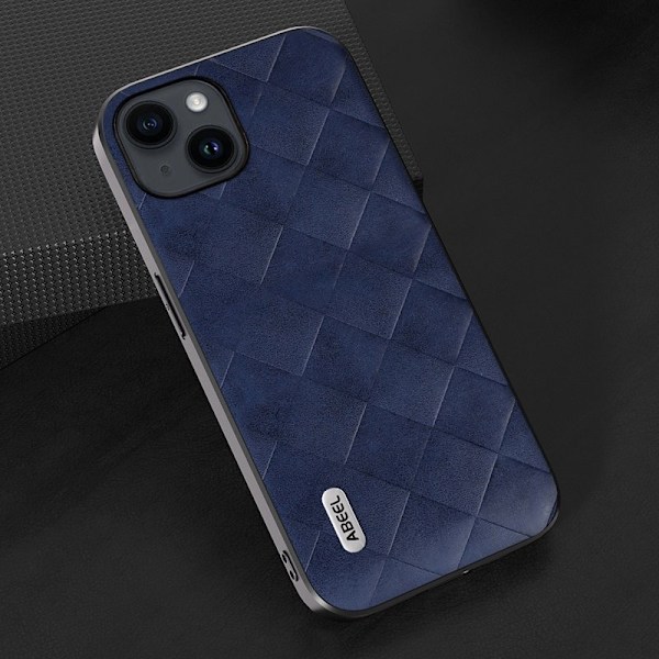ABEEL Mobilskal till iPhone 15 Plus PU Läder Blå Grid Textur
