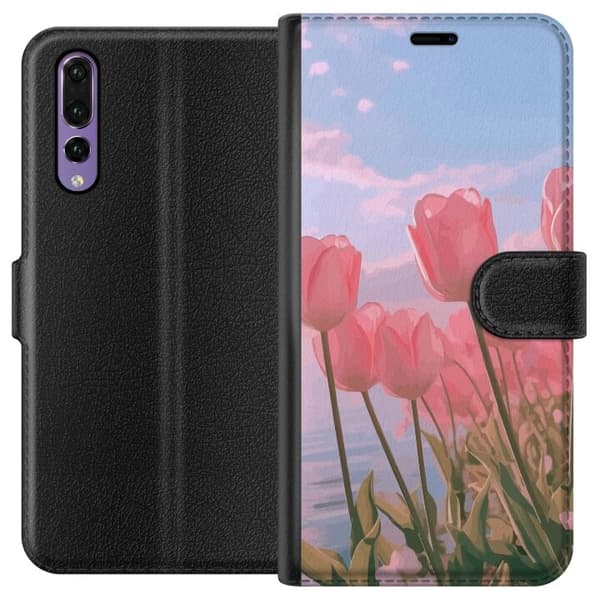 Pungcover til Huawei P20 Pro med lyserøde tulipaner