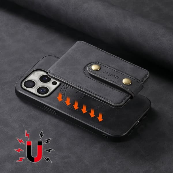 DENIOR D14 Mobilskal till iPhone 16 Pro Max Läder + PC + TPU - Svart