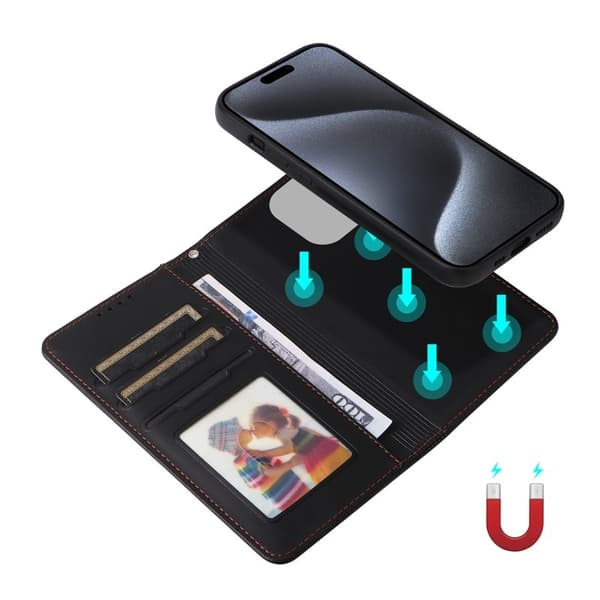 BETOPNICE iPhone 15 Pro Plånboksfodral Magnetiskt Konstläder - Svart