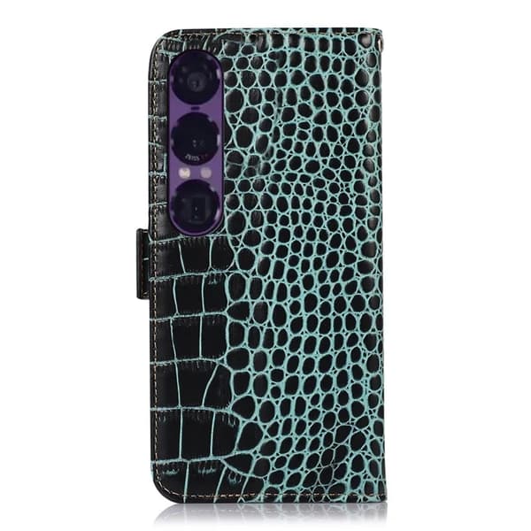 Sony Xperia 1 VII Äkta Läder Plånboksfodral Crocodile Texture - Grön
