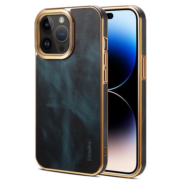 DENIOR Mobilskal till iPhone 15 Pro Äkta Läder + PC + TPU - Blå