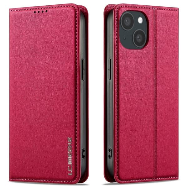 LC.IMEEKE L1 Series iPhone 15 Plånboksfodral Konstläder - Röd