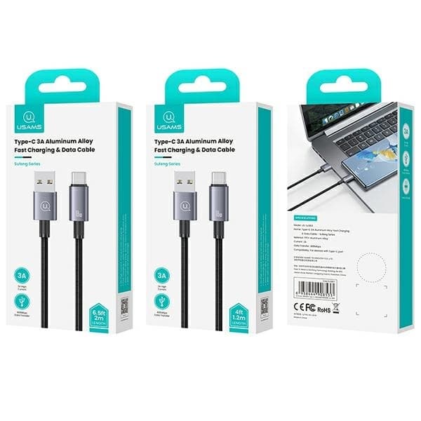 USAMS Kabel USB–USB-C 3A 1,2m (US-SJ663) - Stålgrå