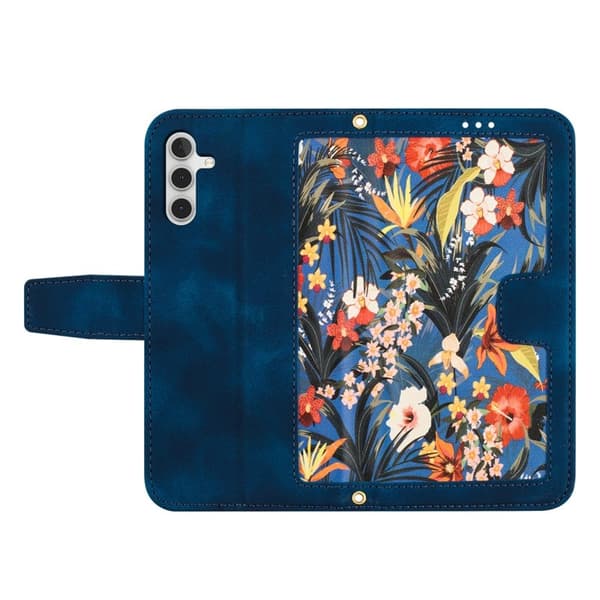 Mobilskal till Samsung Galaxy S26 Plus PU Läder Blommönster - Blå