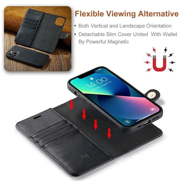 DG.MING iPhone 15 Plus Plånboksfodral Äkta Läder 2in1 - Svart Svart