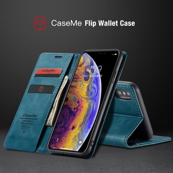 CASEME 013 Plånboksfodral Konstläder för iPhone XS Max - Blå