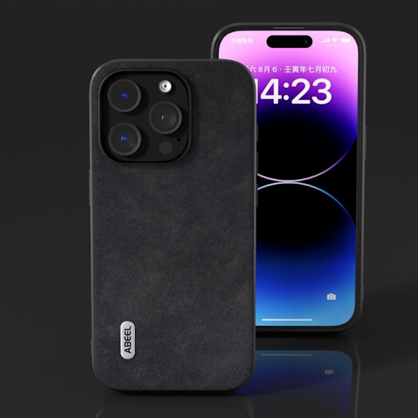 ABEEL Mobilskal till iPhone 15 Pro Max Texturerad PU Läder Svart