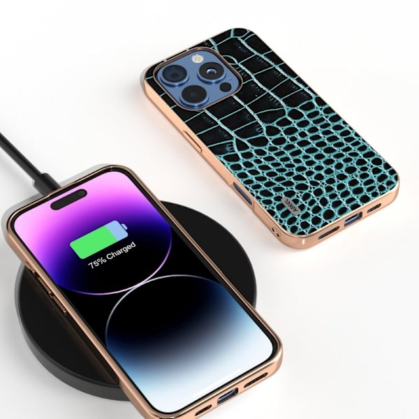 ABEEL Mobilskal till iPhone 16 Pro Max Electroplating Äkta Läder Grön