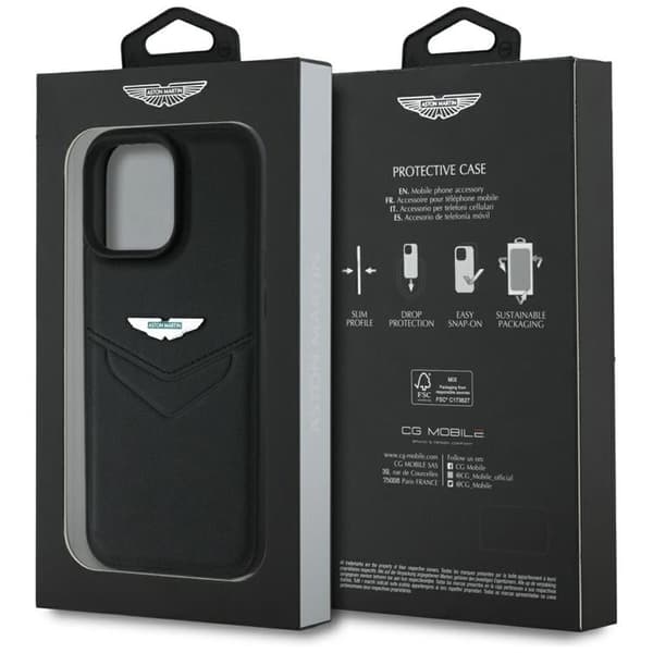 Aston Martin Mobilskal till iPhone 16 Pro Max Läder Victory Design - Svart Black