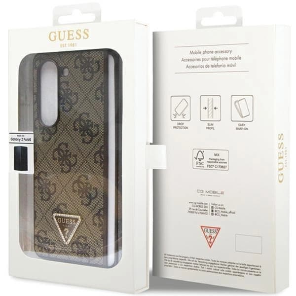 Guess Galaxy Z Fold 5 Mobilskal Læder 4G Diamond Triangle - Brun Brun