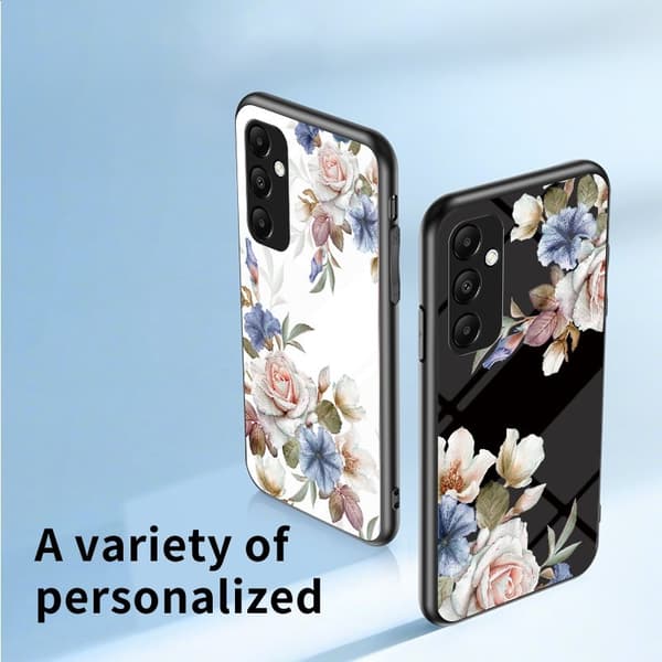 Samsung Galaxy A35 5G Skal Härdat Glas Ring Ställ - Vit Blomma