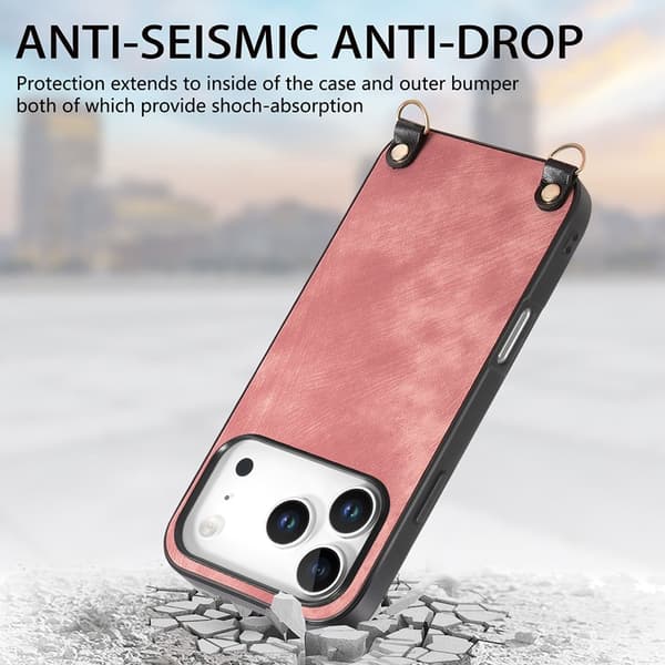 Mobilskal till iPhone 17 Pro med Justerbar Rem Retro Läder - Rosa Rosa