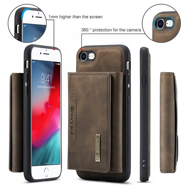 DG.MING Konstläder Plånboksfodral för iPhone 7/8/SE 2020/2022 - Brun