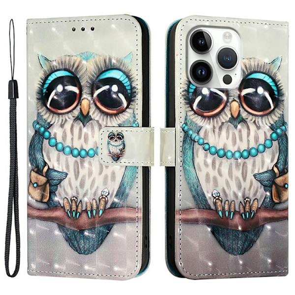 iPhone 16 Pro Max Plånboksfodral Printing Pattern Med Rem Blå