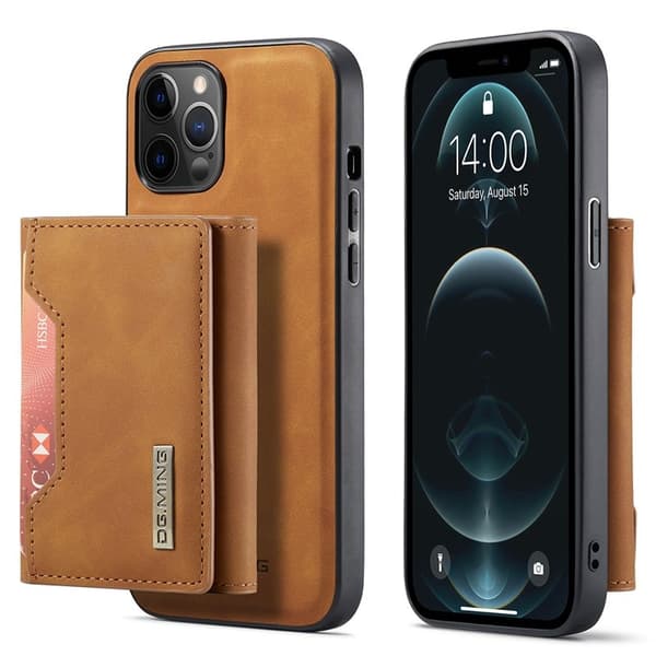 DG.MING Series Plånboksfodral med ning i Konstläder för iPhone 12 Pro Max - Brun