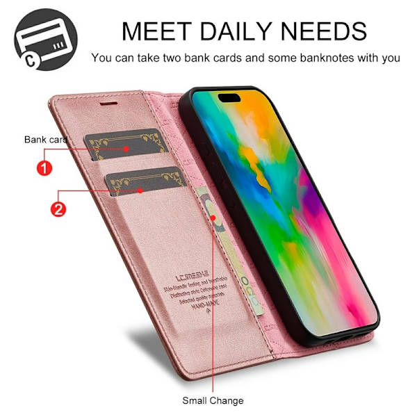 LC.IMEEKE iPhone 17 Plånboksfodral Konstläder- Roséguld