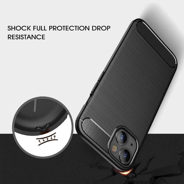 iPhone 14 Skal Carbon Fiber Texture - Svart Black