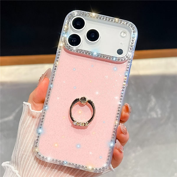 Mobilskal till iPhone 17 Pro Max Rhinestone Edge Ring Kickstand Rosa