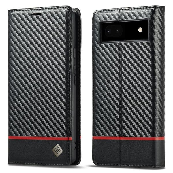 LC.IMEEKE Google Pixel 6a Plånboksfodral Konstläder - Carbon Fiber - Vit