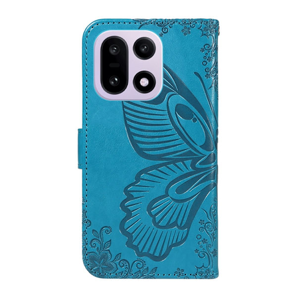 OnePlus 15 5G Plånboksfodral Butterfly Pattern Konstläder - Blå Blå