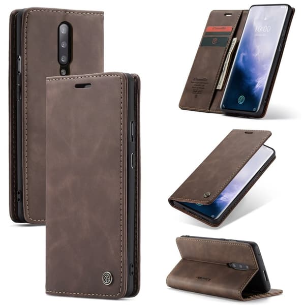 CASEME 013 OnePlus 7 Pro Konstläder Plånboksfodral Auto-absorberande Brun