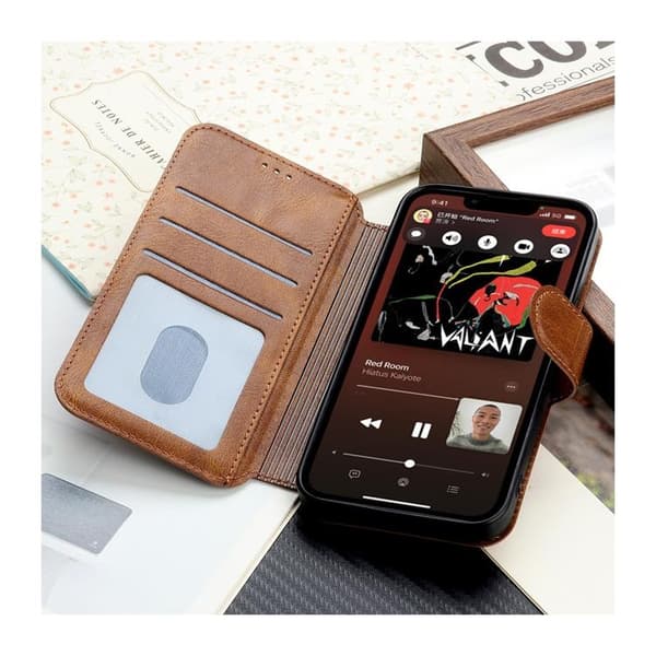 BOOM iPhone 14 Plus Plånboksfodral Calfskin - Brun Brun