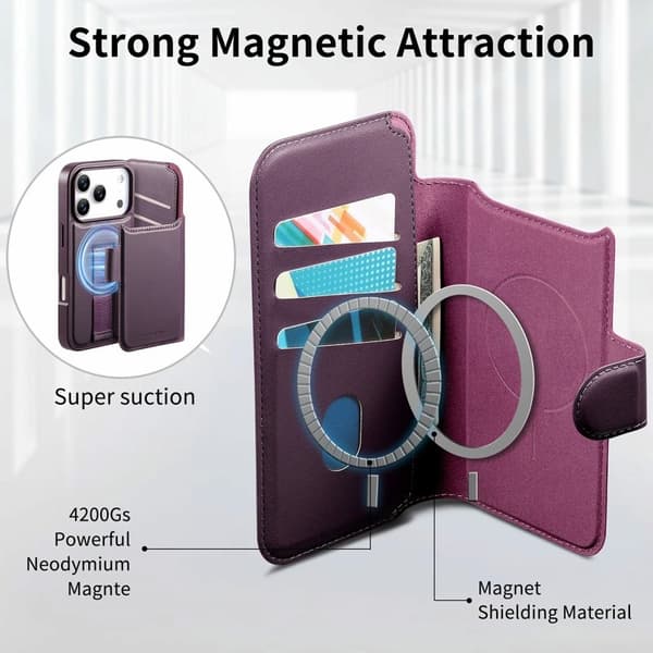 CASENEO iPhone 17 Pro Plånboksfodral Magnetiskt RFID-Skydd Konstläder - Lila