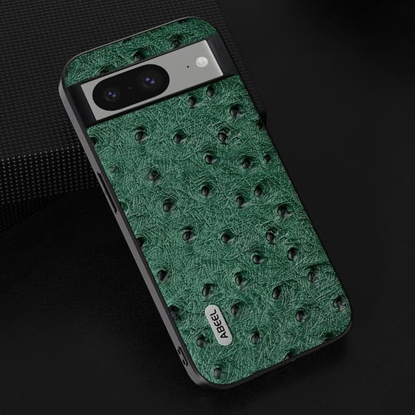 ABEEL Mobilskal till Google Pixel 8 Ostrich Textur Äkta Läder Grön