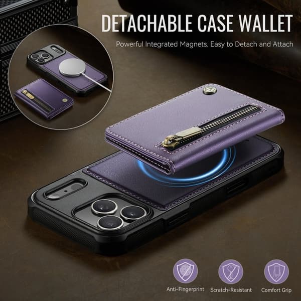 JEEHOOD J12 Plånboksfodral iPhone 17 Pro Magnetisk Lila Konstläder