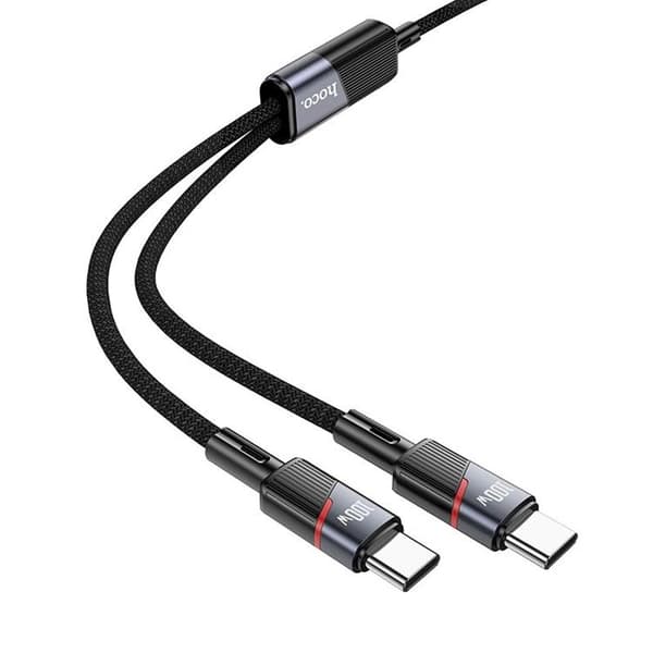HOCO 2i1 USB C - USB-C/USB-C 100W 5A Kabel 1.2m U139 Sort Svart