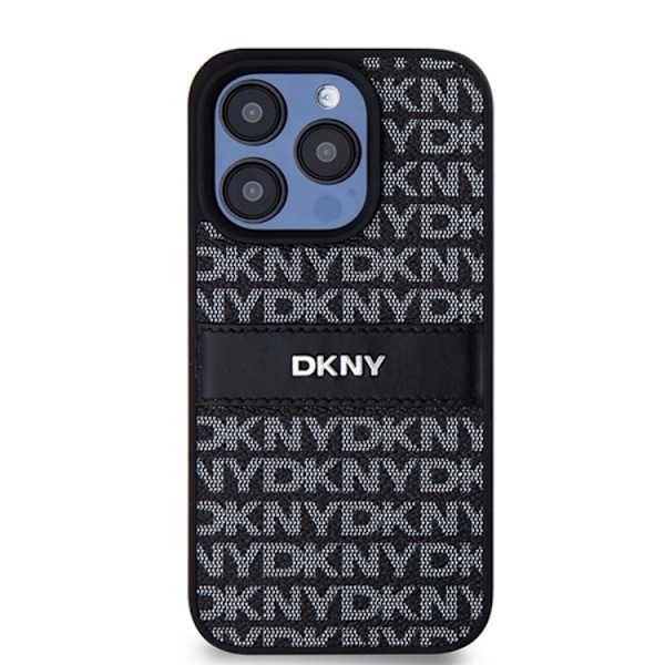 DKNY iPhone 15 Pro Mobilskal Läder Mono Stripe & Metal Logo Svart