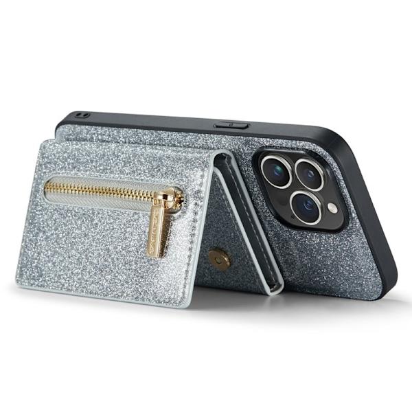 DG.MING M3 Series iPhone 15 Pro Max Konstläder Plånboksfodral Glitter Silver