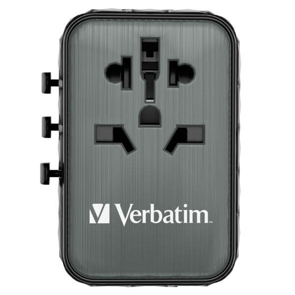 Verbatim Rejseoplader GaN 65W PD 2xUSB-C 2xUSB-A EU/UK/USA - Sort Svart