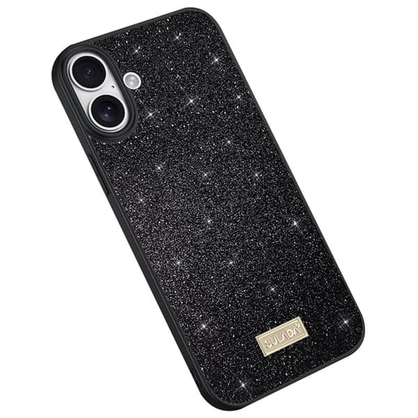 SULADA Mobilskal till iPhone 16 Plus PU Läder + PC + TPU Glittrande Svart