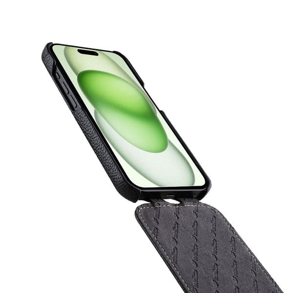 MELKCO Mobilskal till iPhone 15 Anti-drop Vertikal Flip Äkta Läder + PC Röd